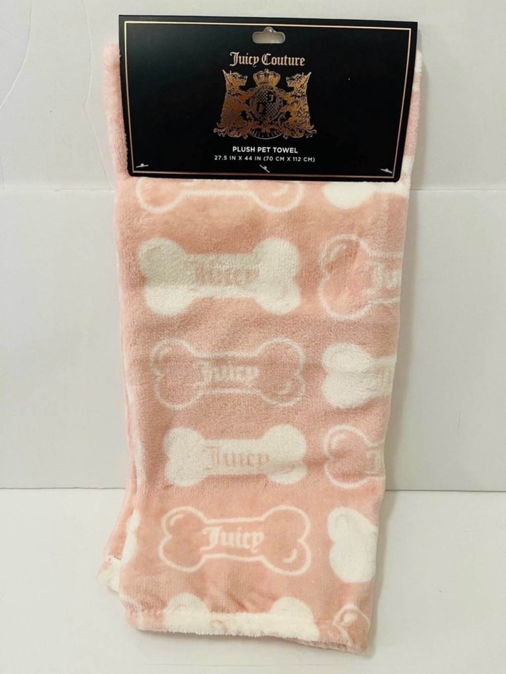 Juicy Couture Juicy Bones Pink and White Plush Pet Towel 27.5" x 44"